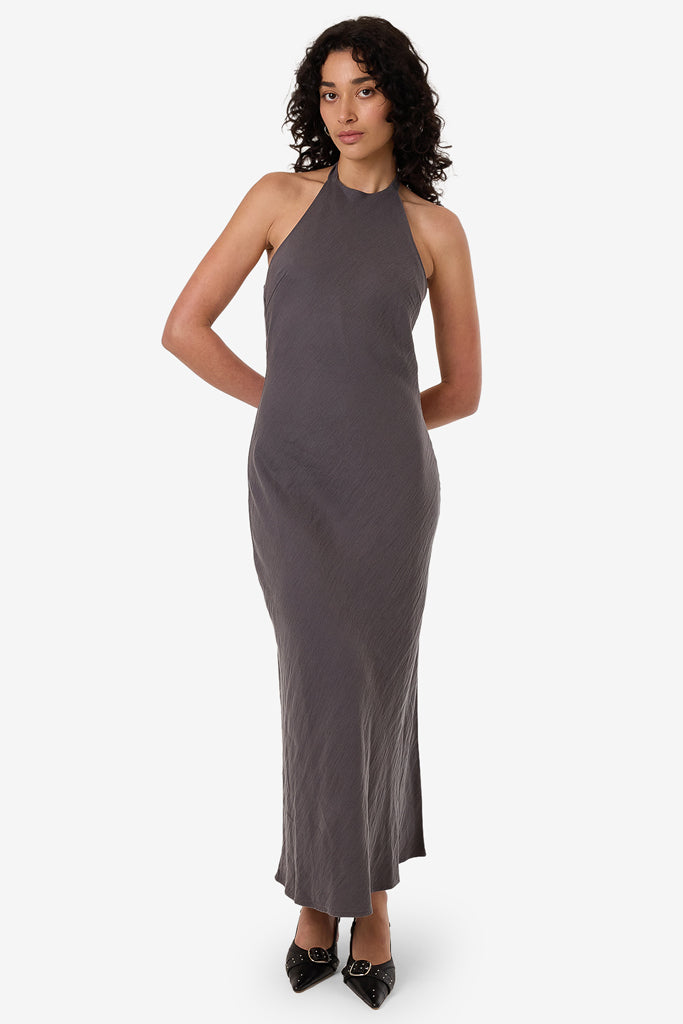 Thrills Rumi Halter Bias Dress Charcoal