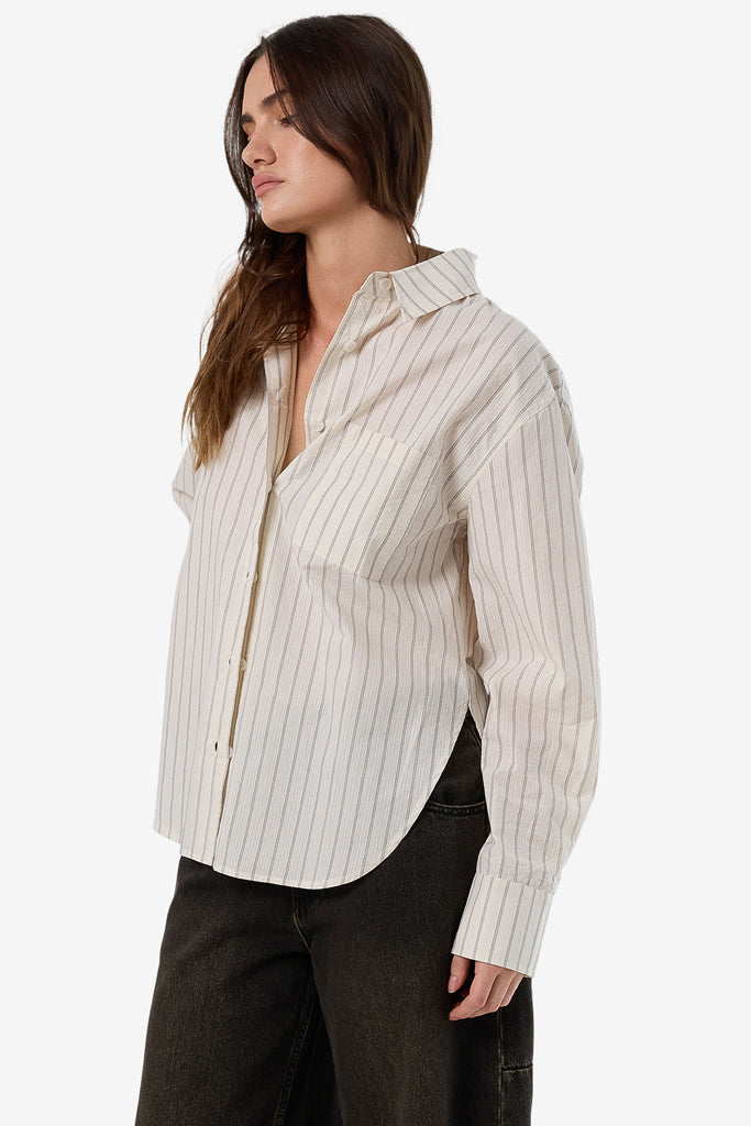 Thrills Unwind Stripe Oversized Shirt Off White