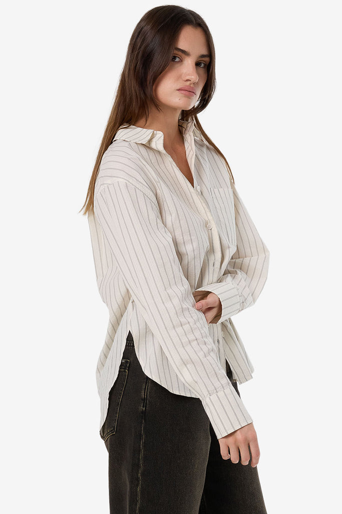 Thrills Unwind Stripe Oversized Shirt Off White