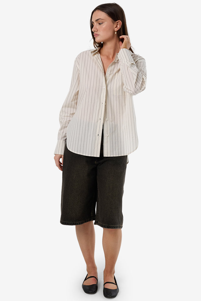 Thrills Unwind Stripe Oversized Shirt Off White