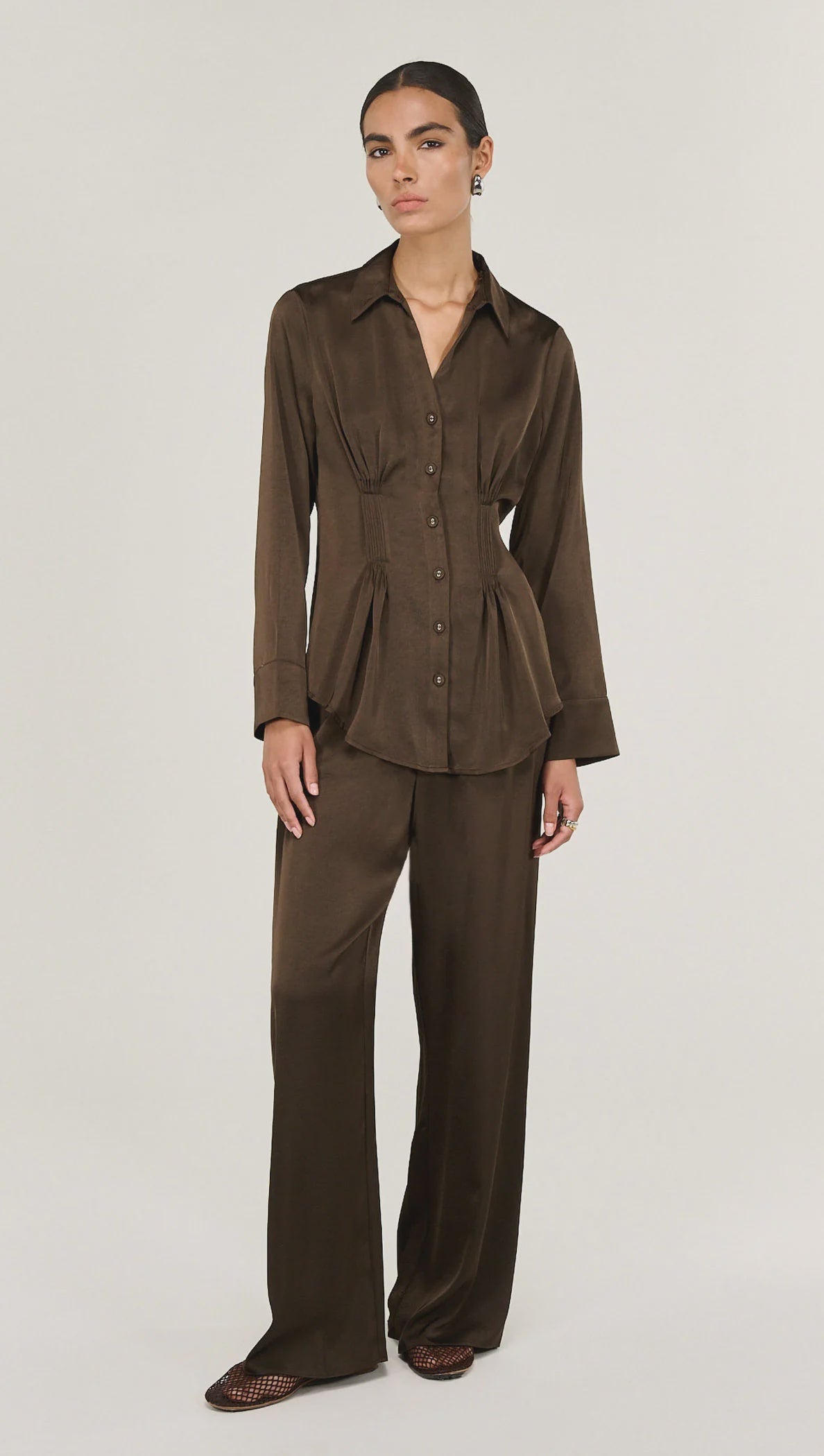 Staple The Label Solace Satin Shirt Choc