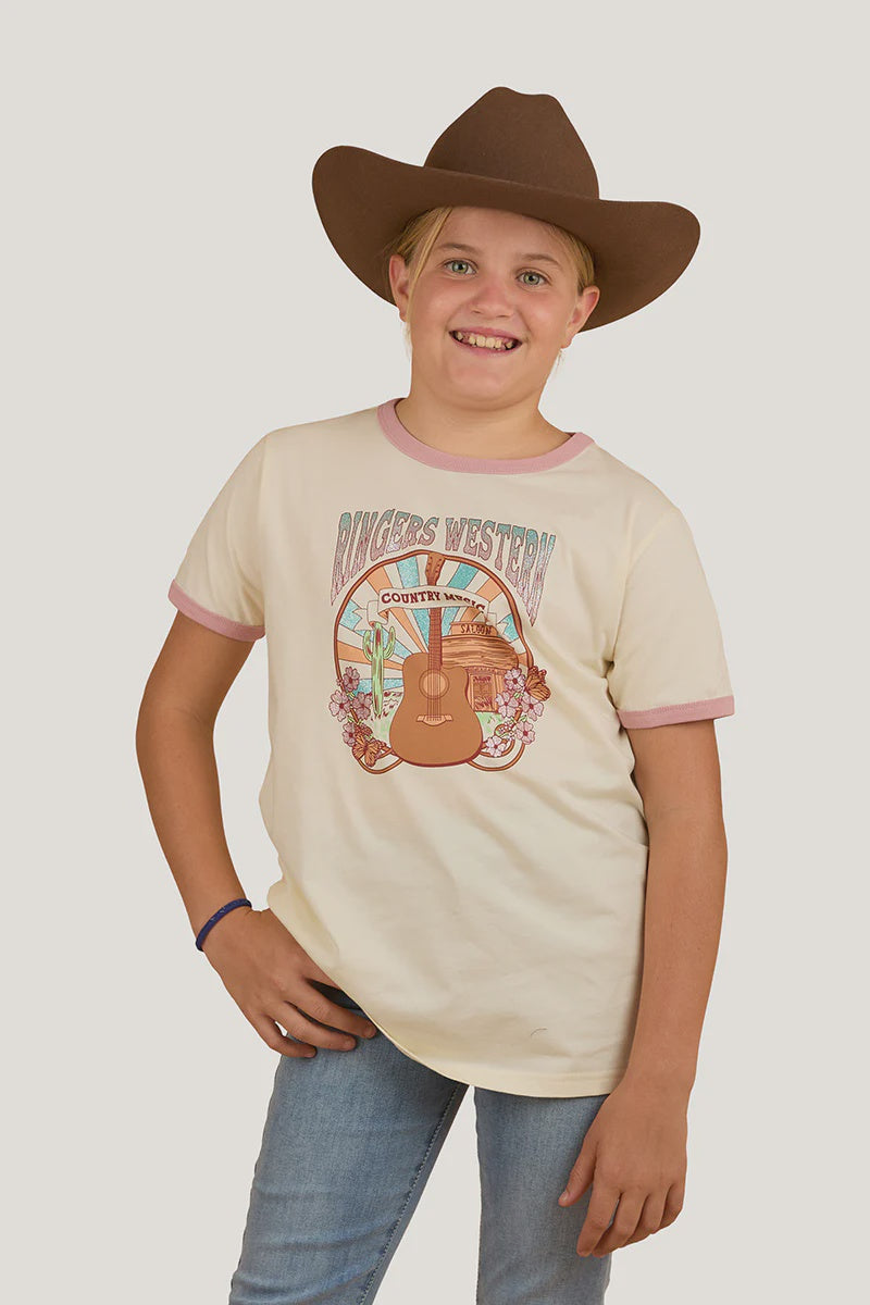 Ringers Western Country Music Kids Ringer T-Shirt -Bone