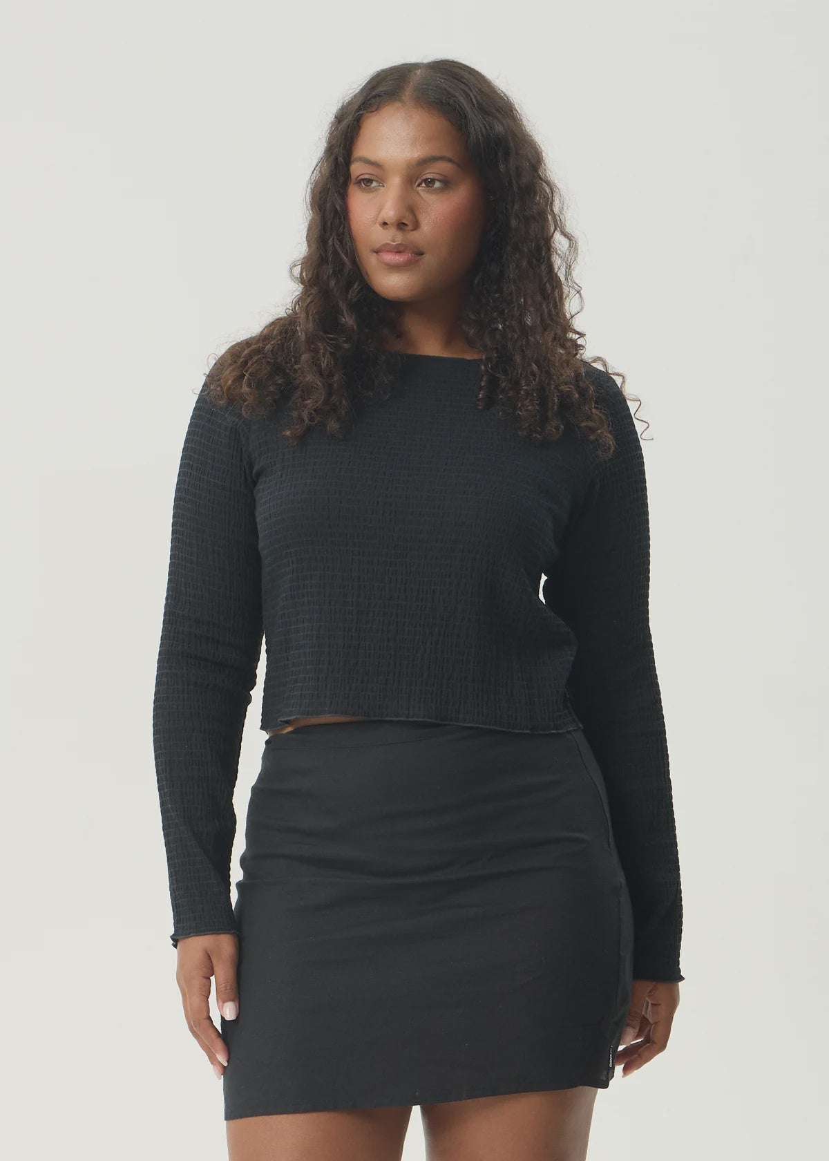 Afends Focus Seersucker Long Sleeve Top Black