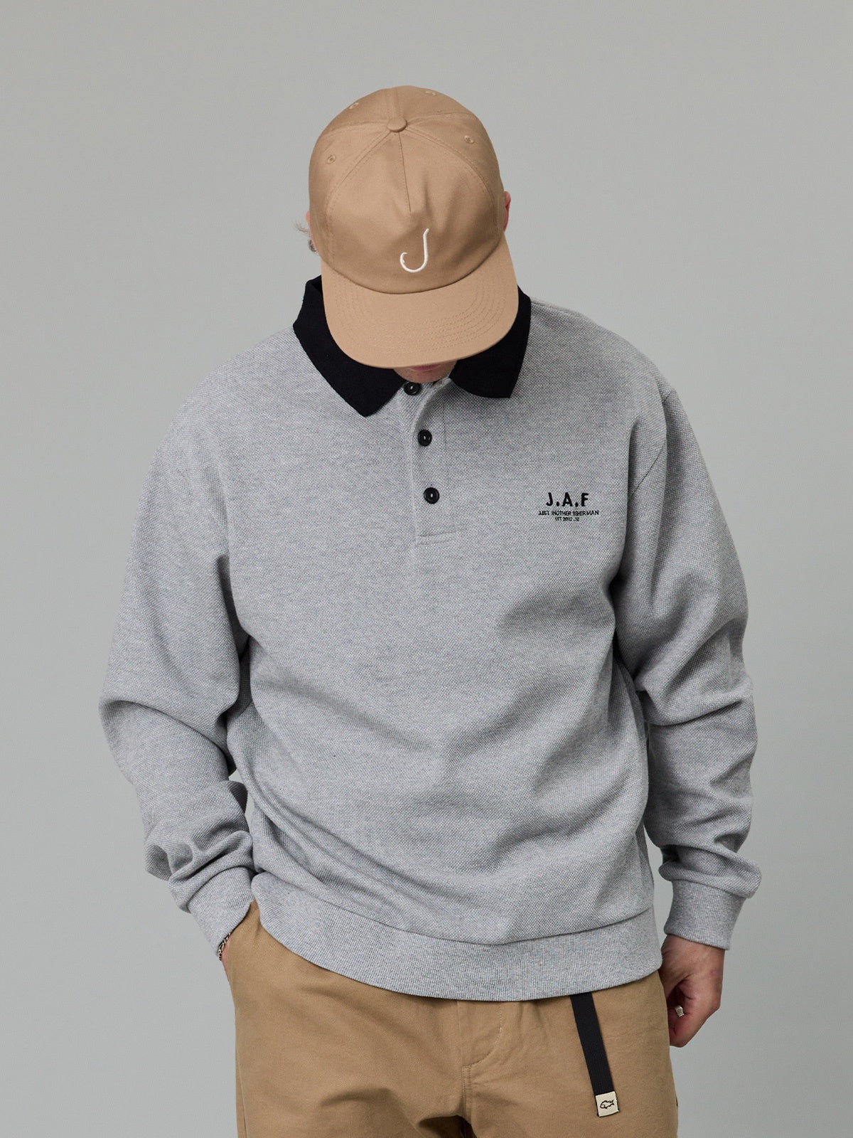 Just Another Fisherman Waffle Seaway Polo Grey Marle