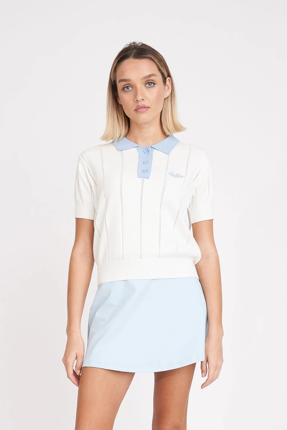 Huffer Line Knit Polo Chalk/Ice Blue