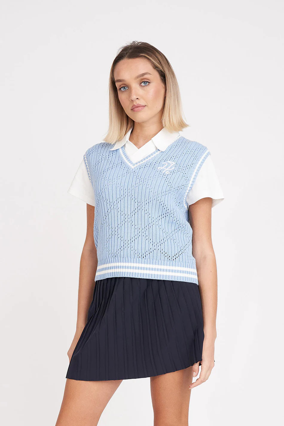 Huffer Diamond Cropped Vest Ice Blue