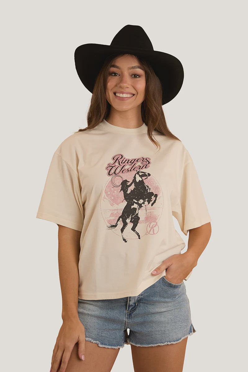 Ringers Western Wild Ride Womens Oversized T-Shirt - Off White