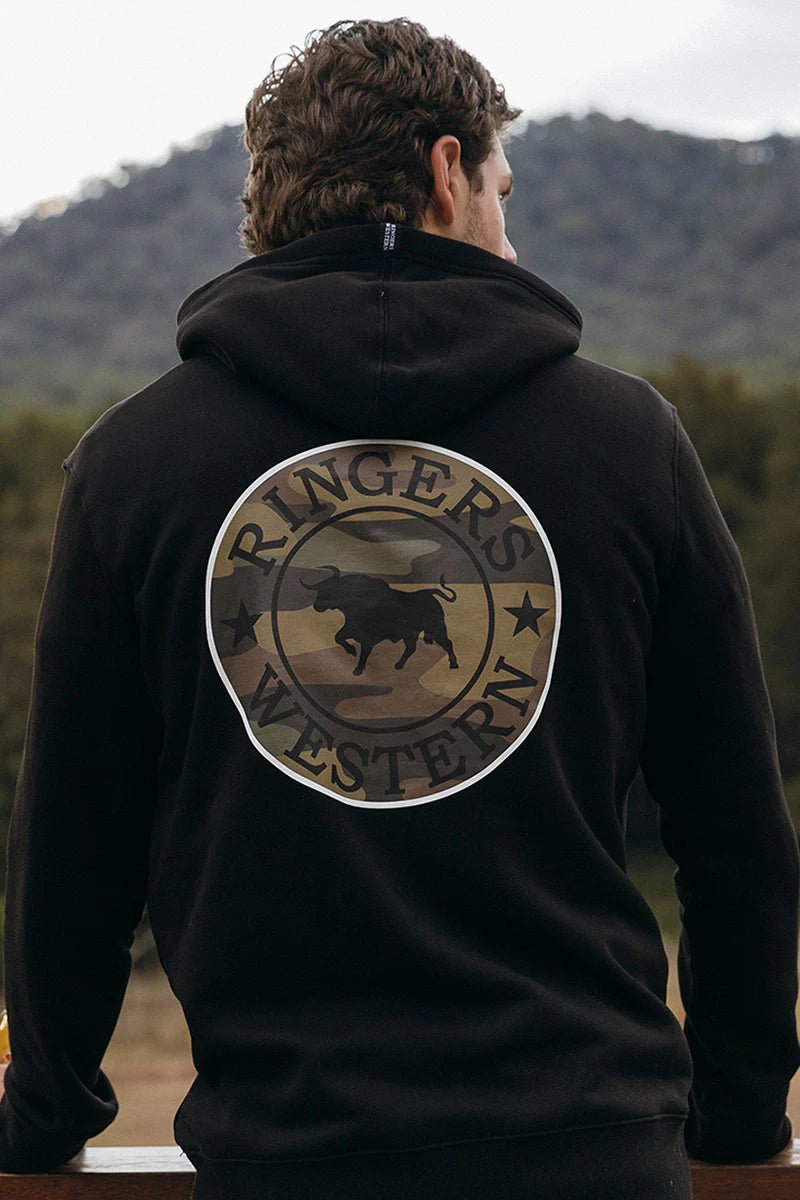 Ringers Western Signature Bull Mens Pullover Hoodie - Black/Camo