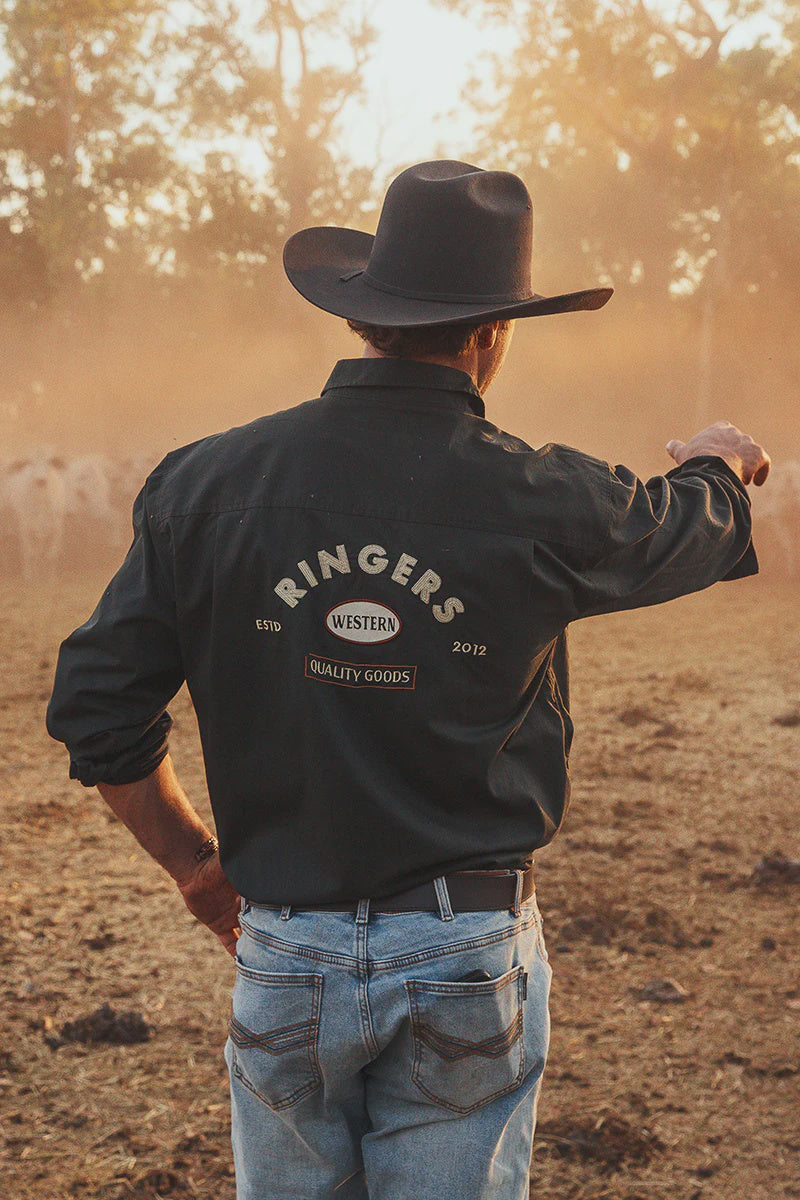 Ringers Western Condor Mens Half Button WorkShirt - Charcoal