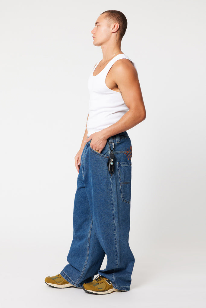 Abrand A7 Mega Baggy Gavin Emb Mid Vintage Indigo