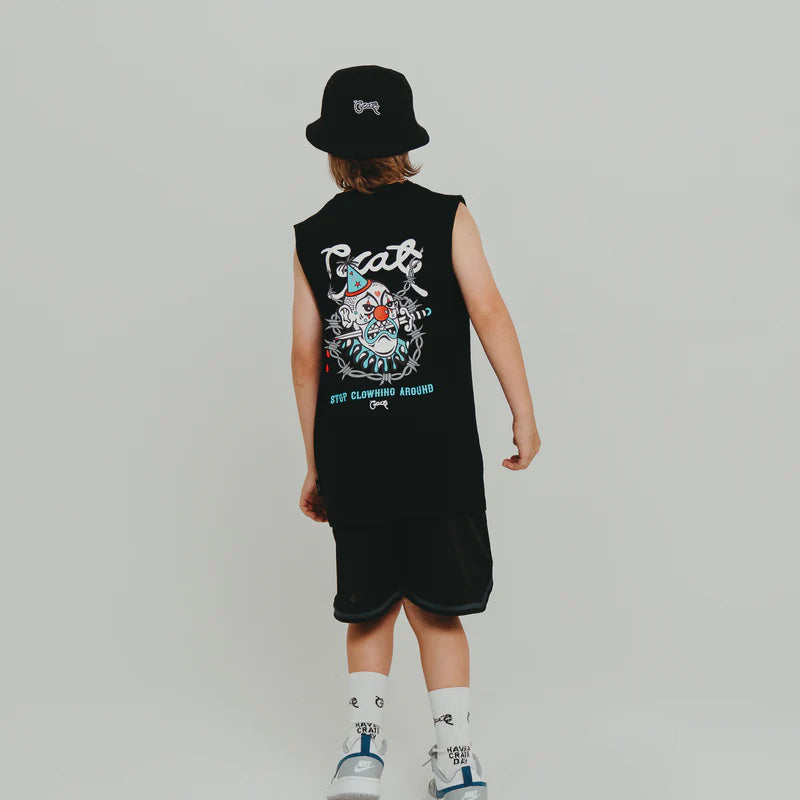 Crate Kids Clowning Around Muscle Singlet Black