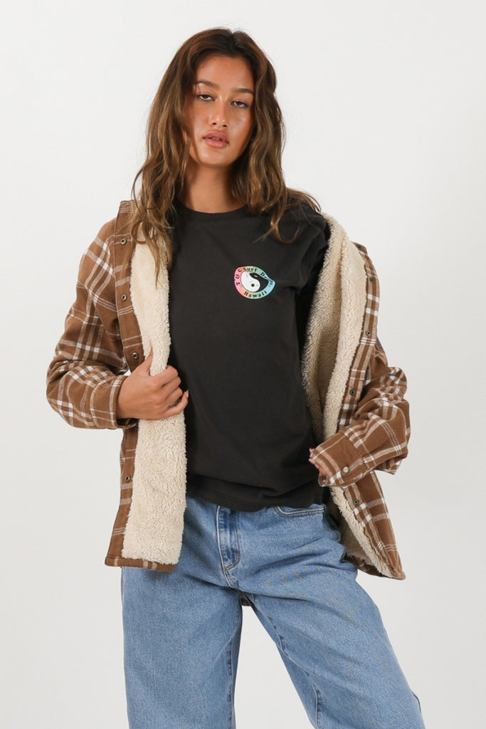 T&C Canyon Sherpa Shacket Chocolate