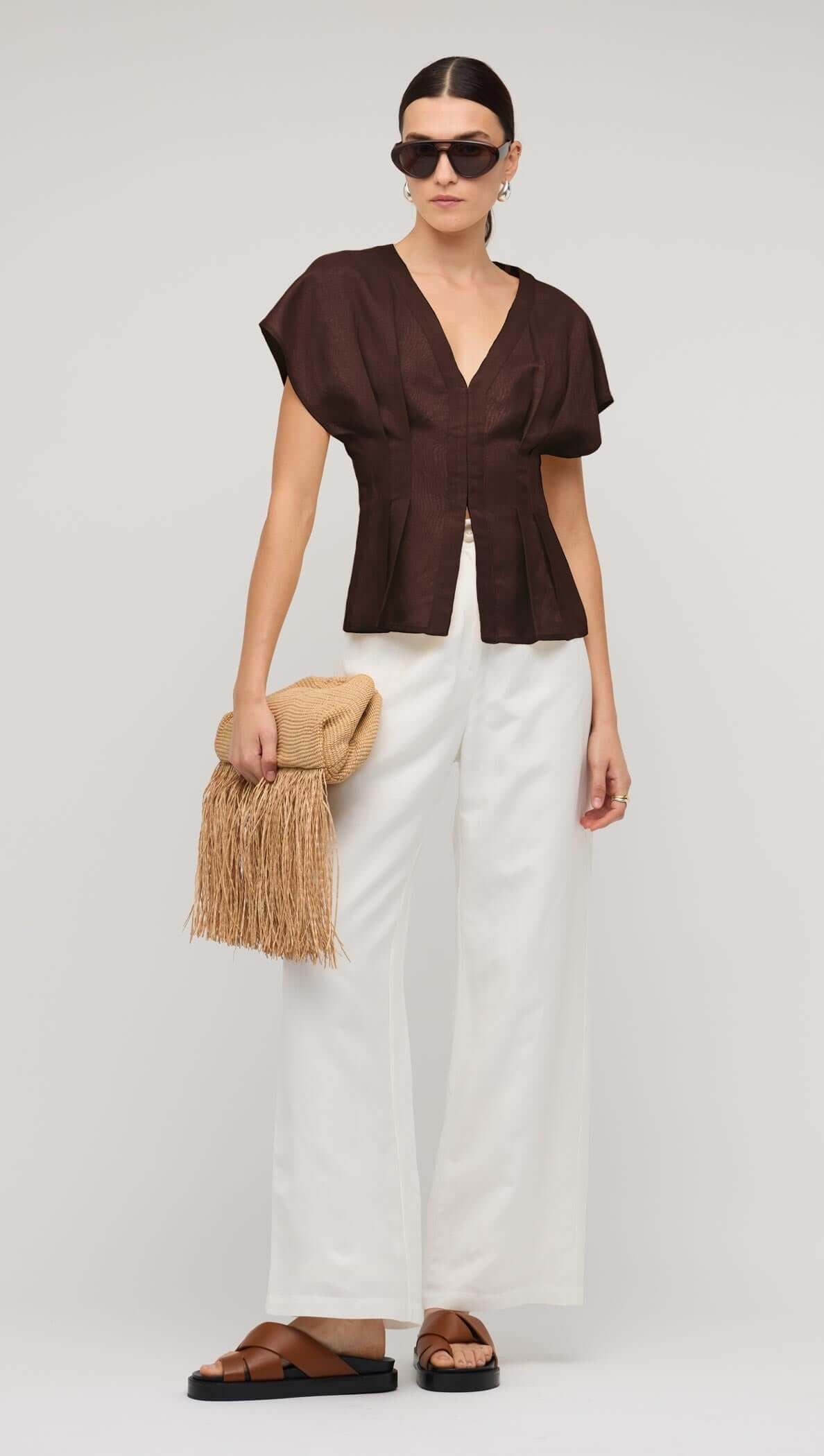 Staple the Label Estelle Pleated Blouse - Chocolate