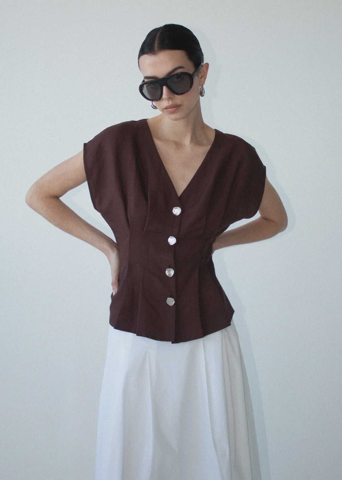Staple the Label Rhodes V-Neck Top Chocolate