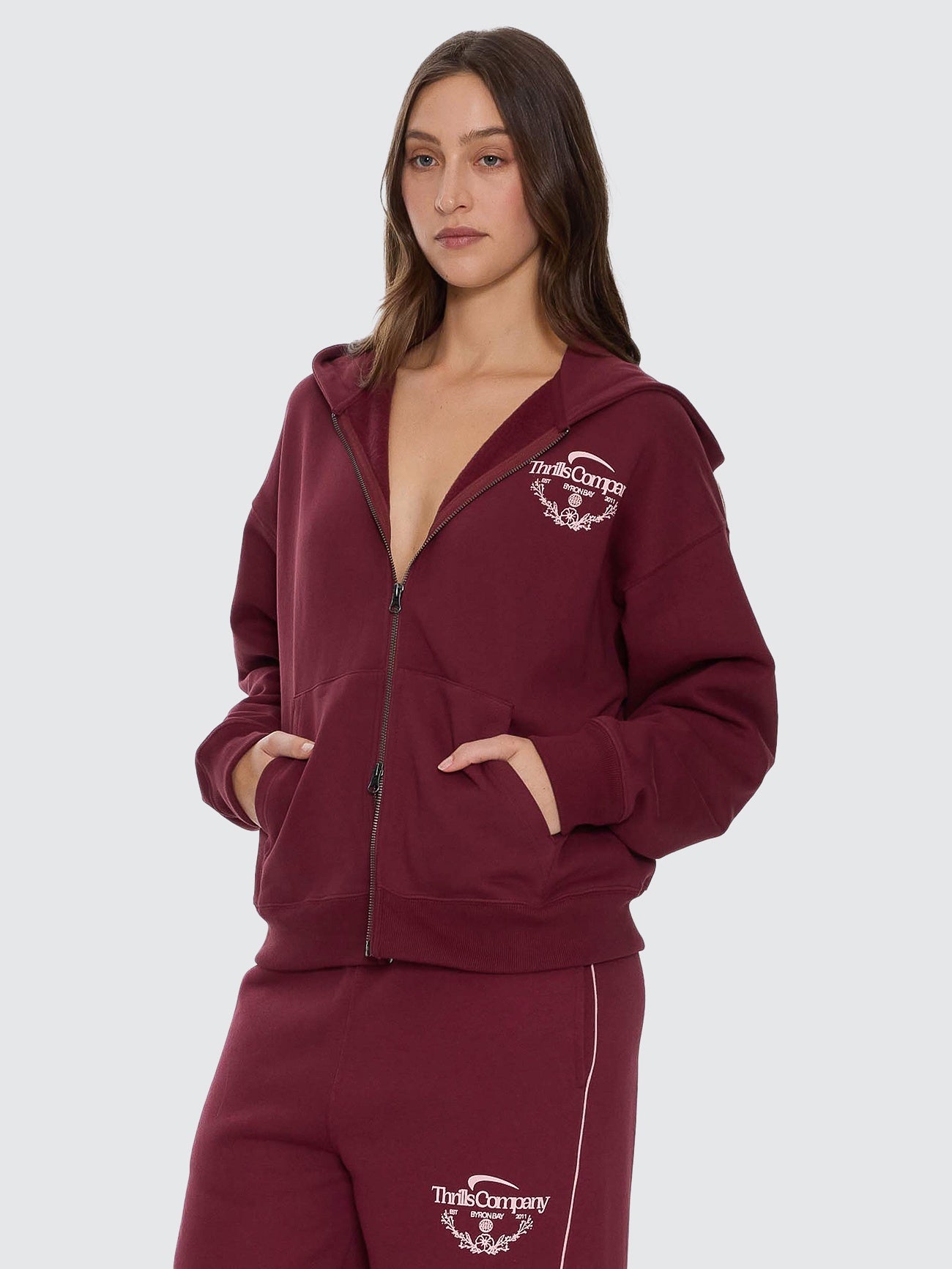 Thrills End Game Zip Hood New Maroon