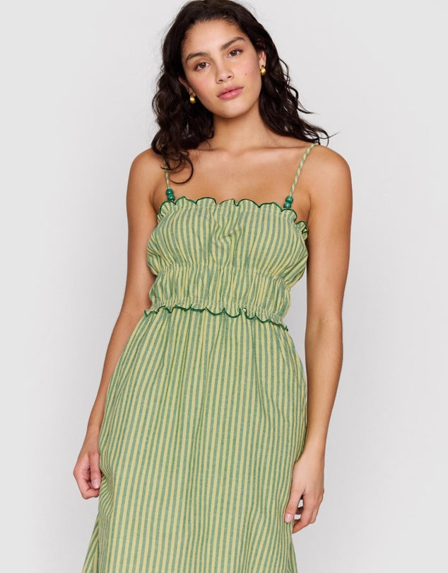 Mink Pink Capri Midi Dress Green Stripe