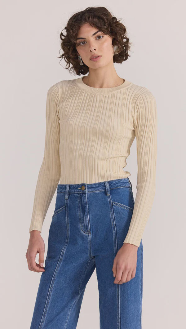 Staple the Label Kyra Rib Knit Top-Ecru