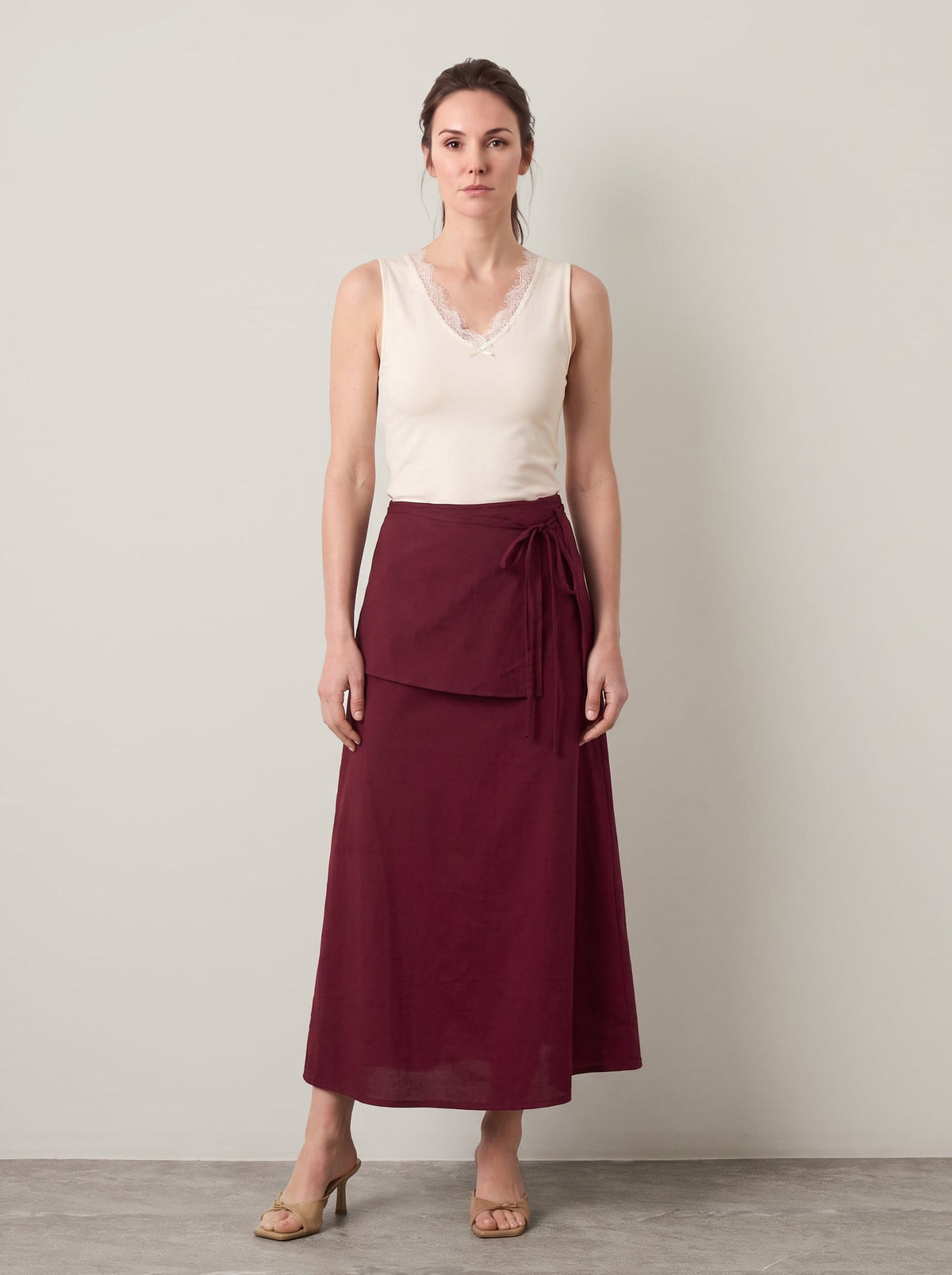 Mink Pink Lola Overlay Midi Skirt Wine
