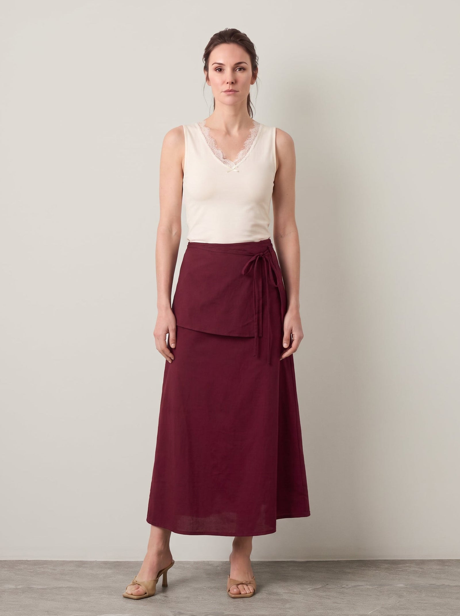 Mink Pink Lola Overlay Midi Skirt Wine