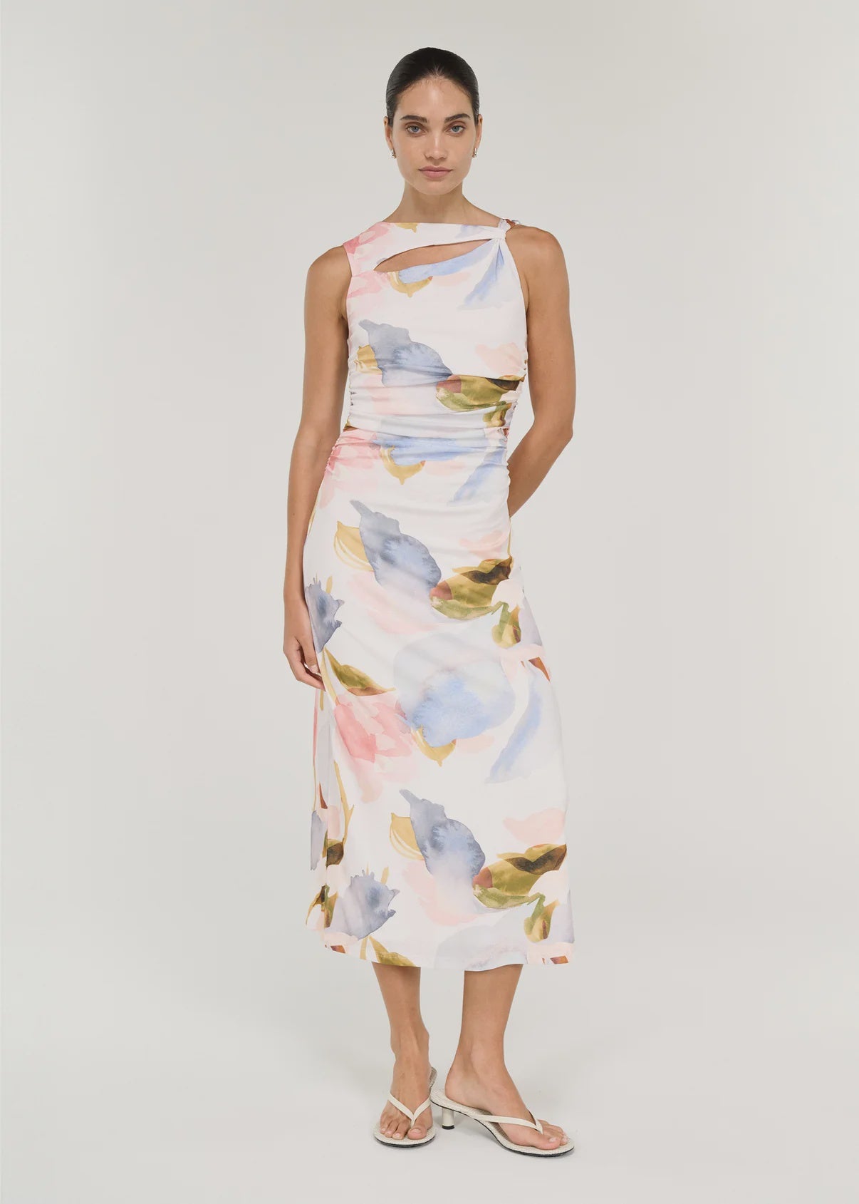 Staple the Label Valea Mesh Midi Dress Pastel Watercolour