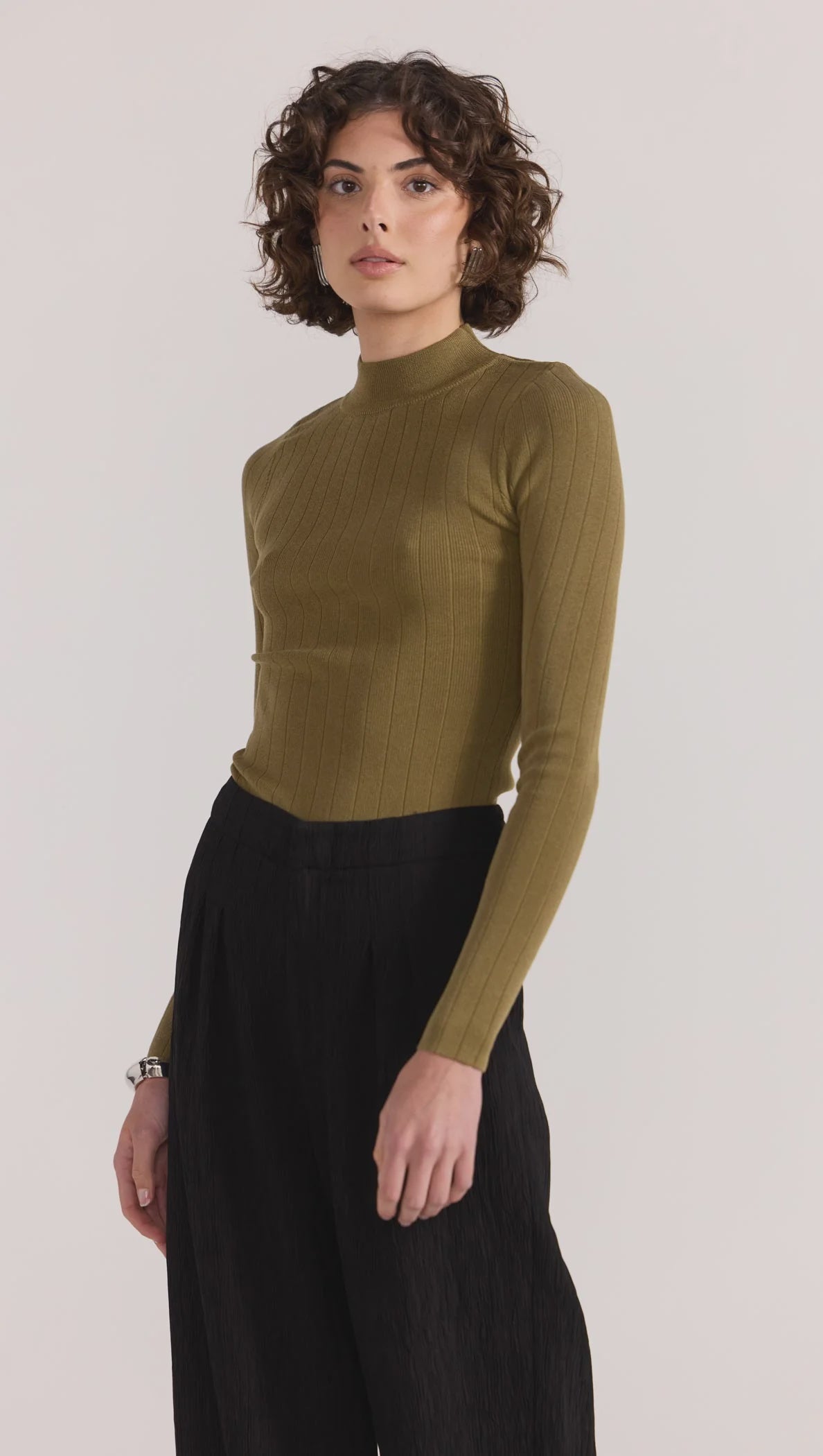 Staple the Label Renee Rib Knit Top-Khaki