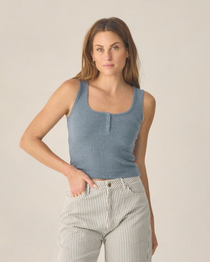 Rylee + Cru Womens Ribbed Tank Heathered Marine