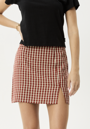 Afends Austin - Check Mini Skirt - Red Rum