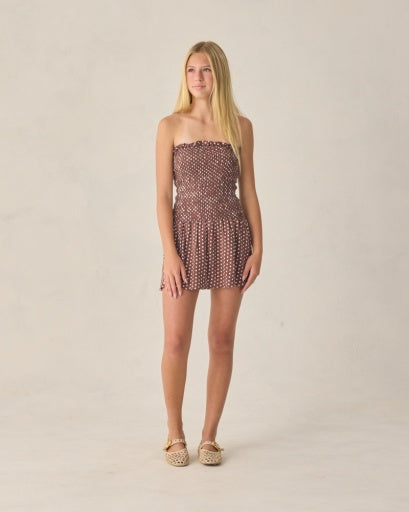 Rylee + Cru Teen Daria Mini Dress Chocolate Polka Dot