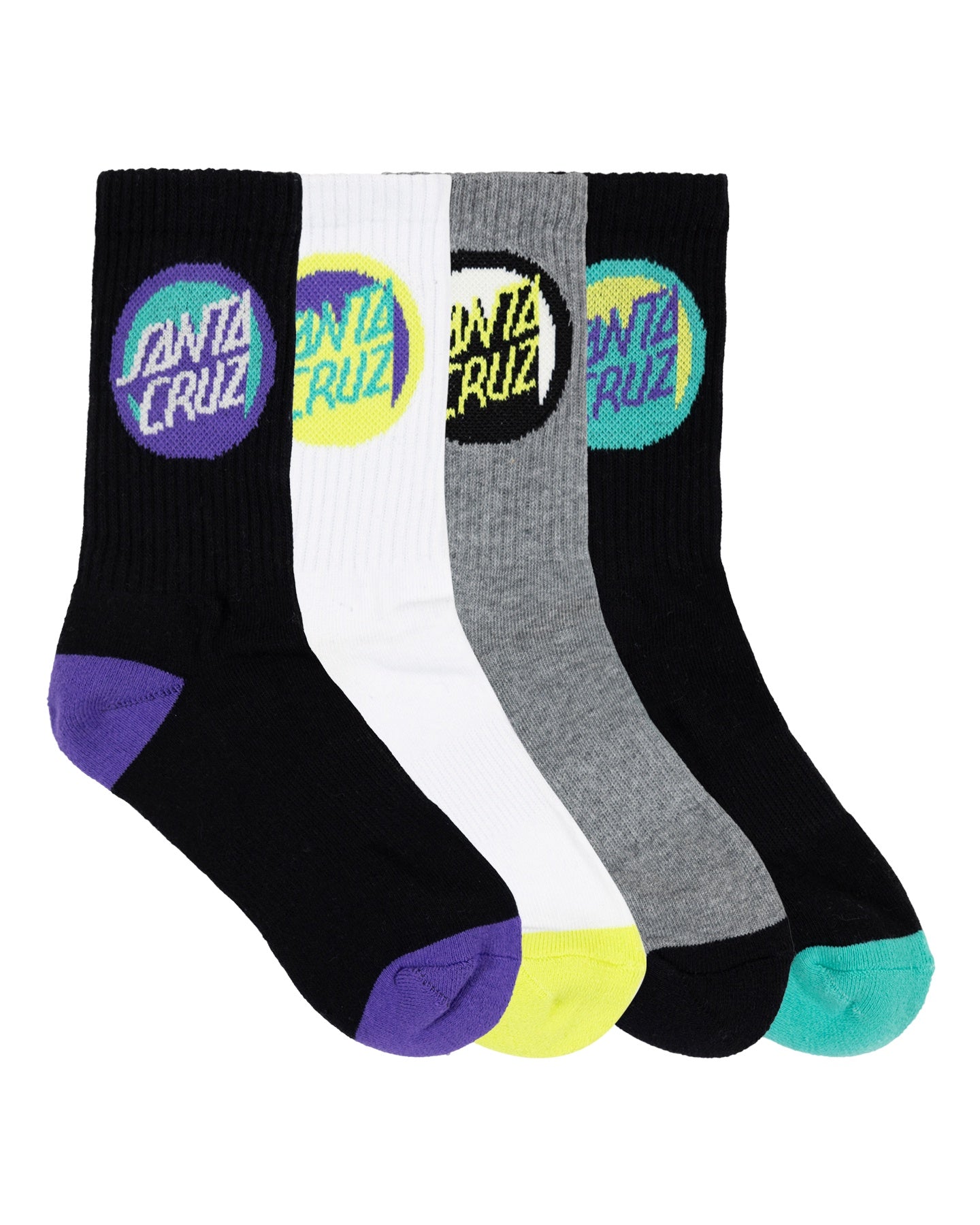 Santa Cruz Youth Bold Shadow Dot Crew Sock 4 Pack Black/White/Marle/Black