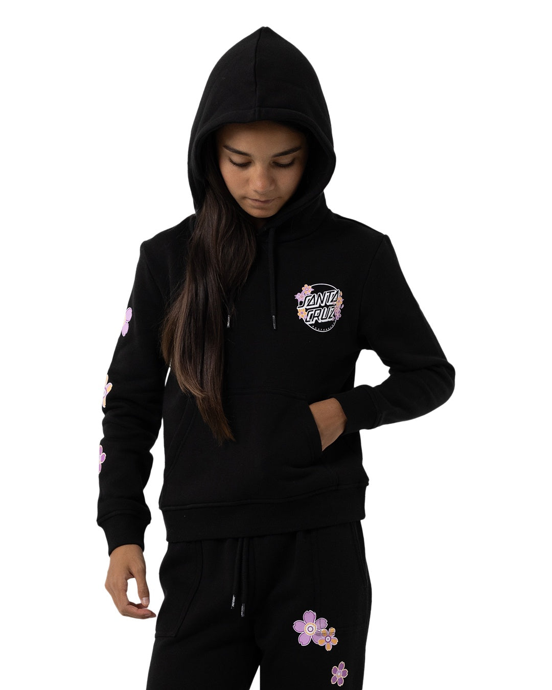 Santa Cruz Youth OS Blooming Stack Dot Chest Hoodie Black