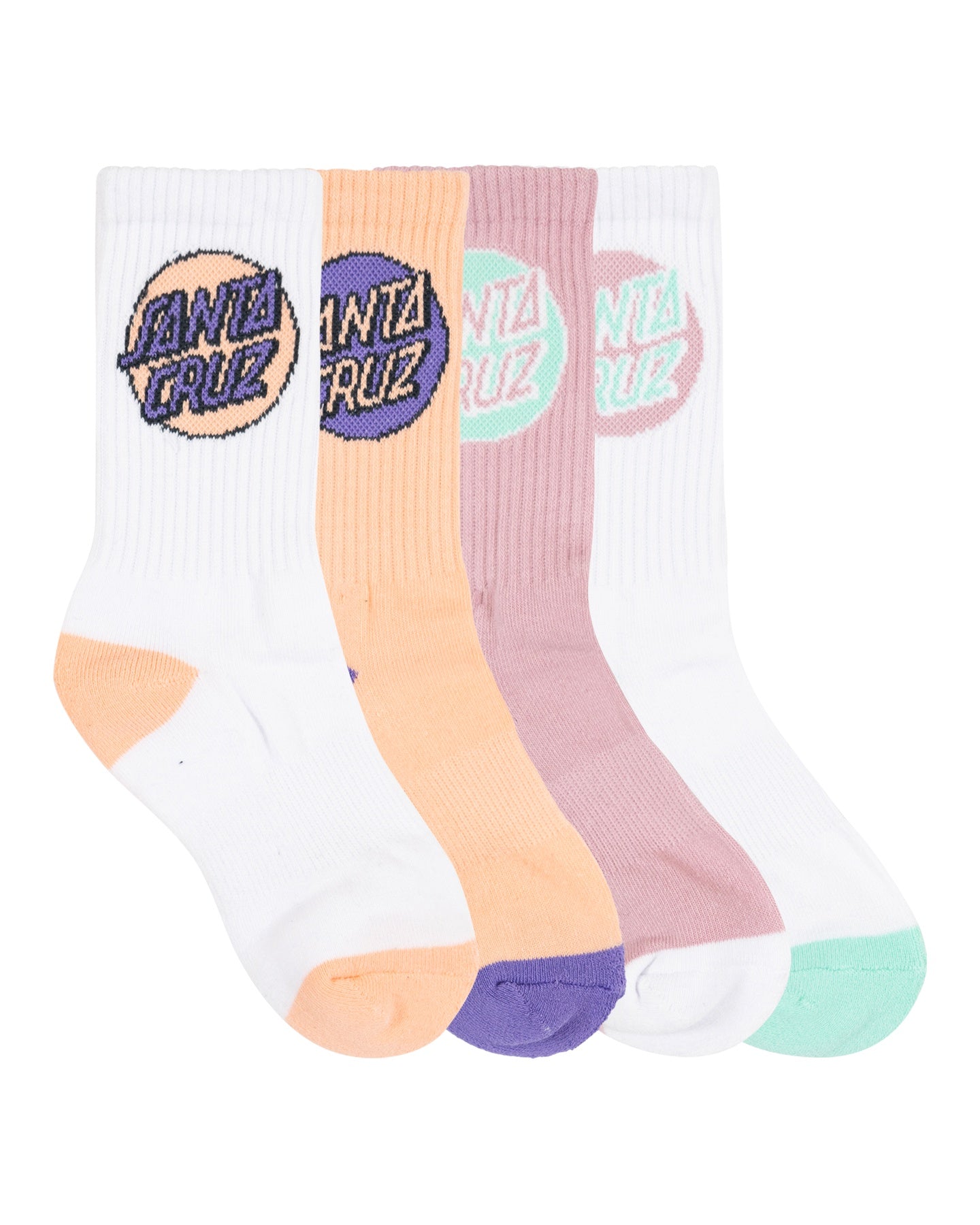 Santa Cruz Youth Other Dot Crew Sock 4 Pack Pink/White/Orange/White