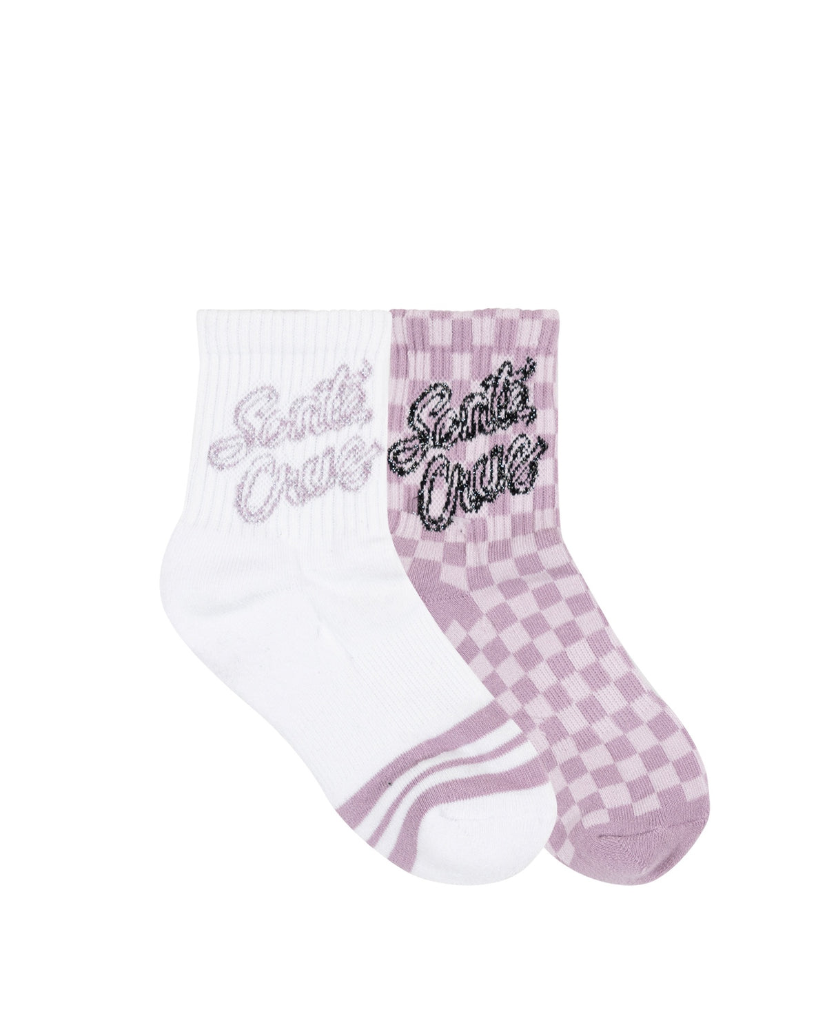 Santa Cruz Youth Ribbon Script Checkerboard Mid Sock 2 pack Pink/White