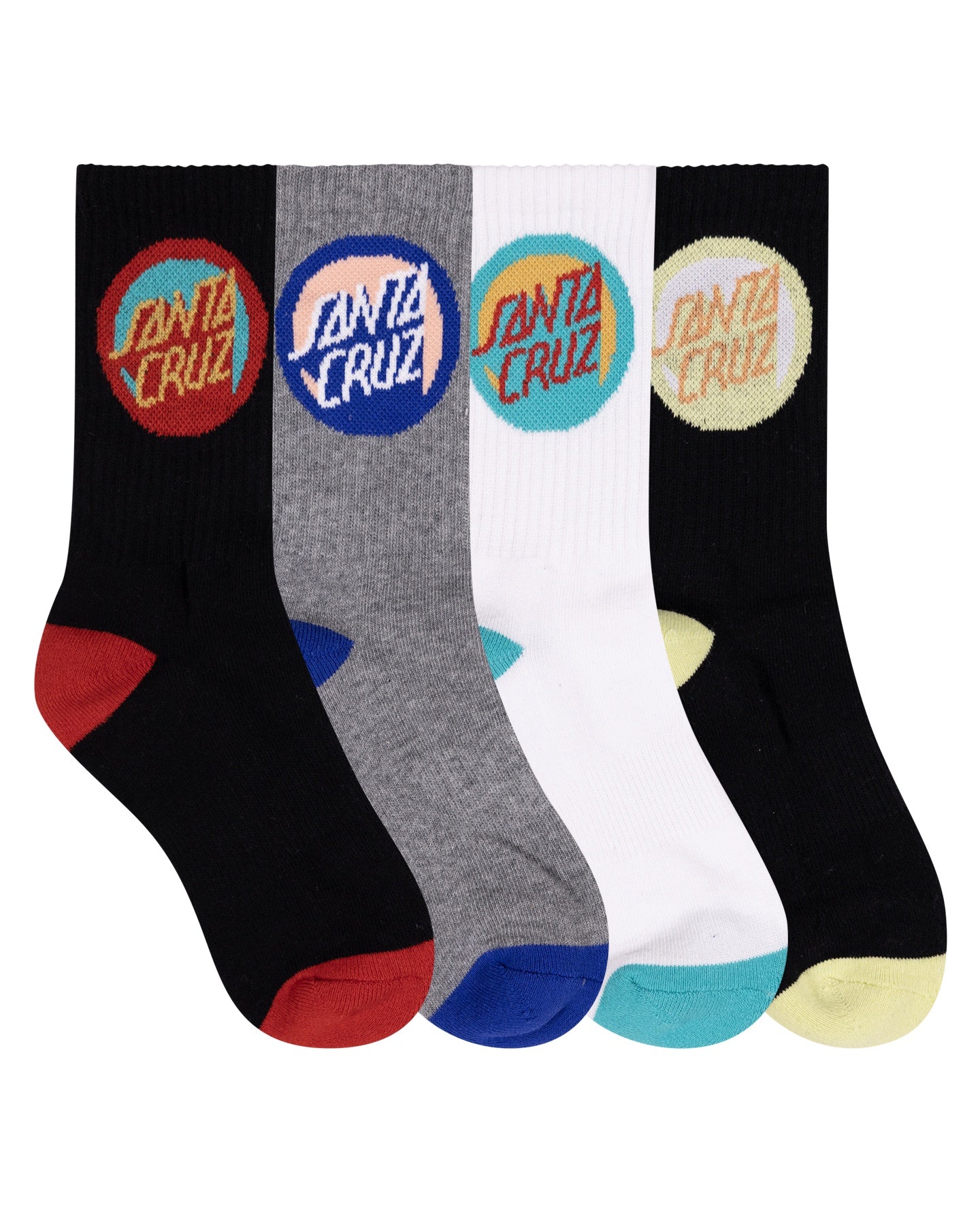 Santa Cruz Boys Bold Shadow Dot Crew Socks 4 Pack Black-White-Grey Marle