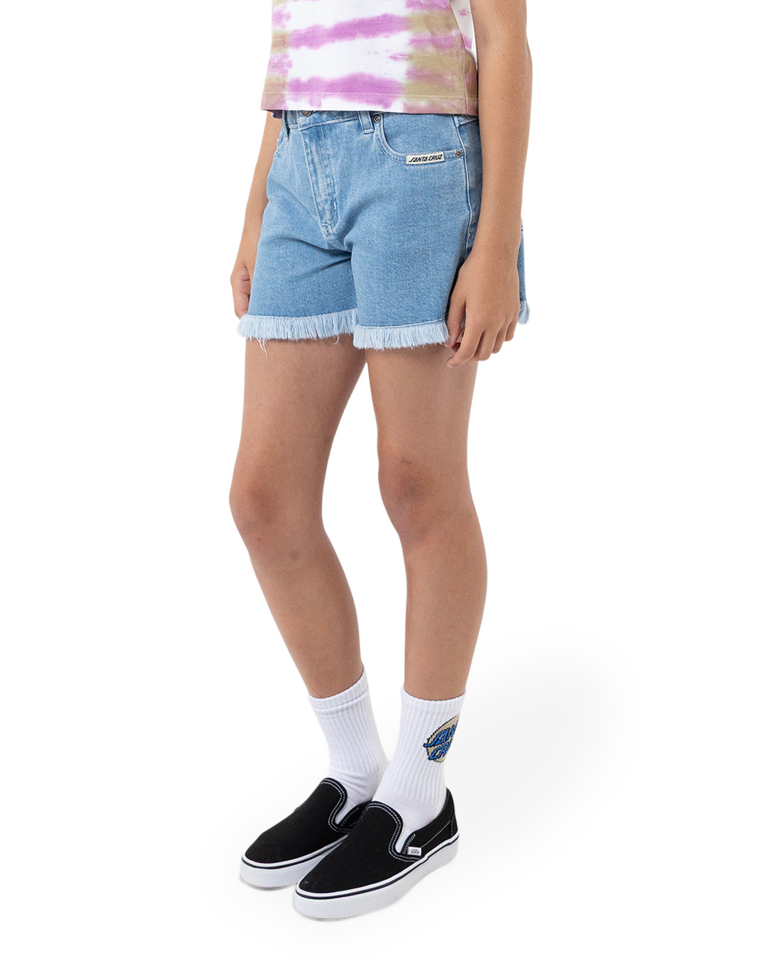 Santa Cruz Girls Other Dot Shorts Low Rise Raw Hem Denim Shorts