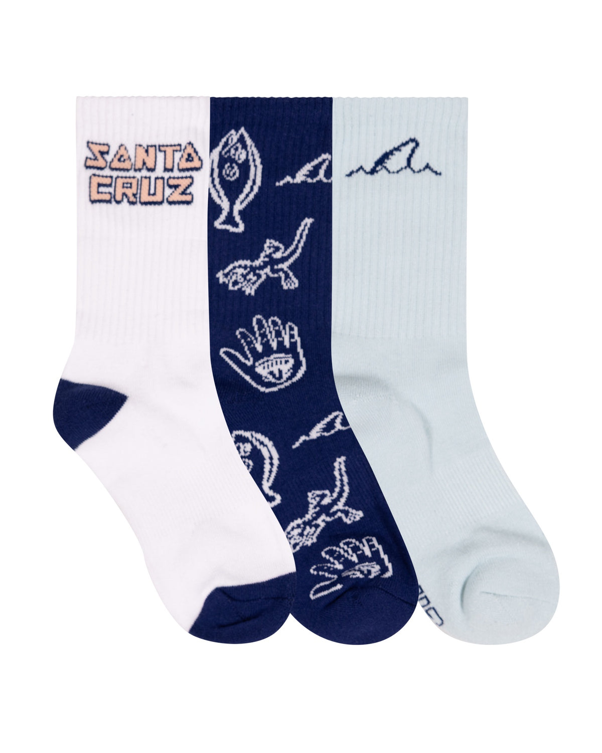 Santa Cruz Tripper Deconstruct Crew Socks 3 Pack White-Dark Blue-Light Blue