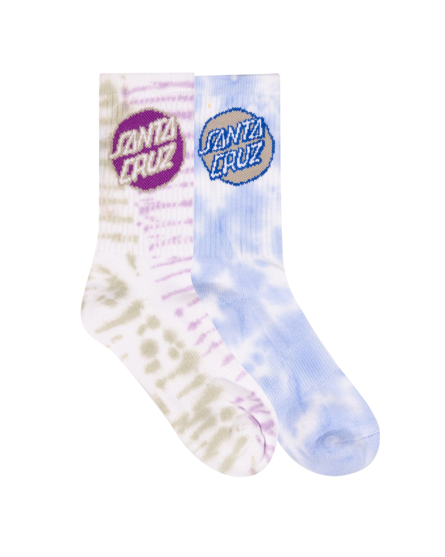 Santa Cruz Other Dot Redux Crew Sock 2 Pack Olive Stone Tie Dye-Blue Aura Tie Dye