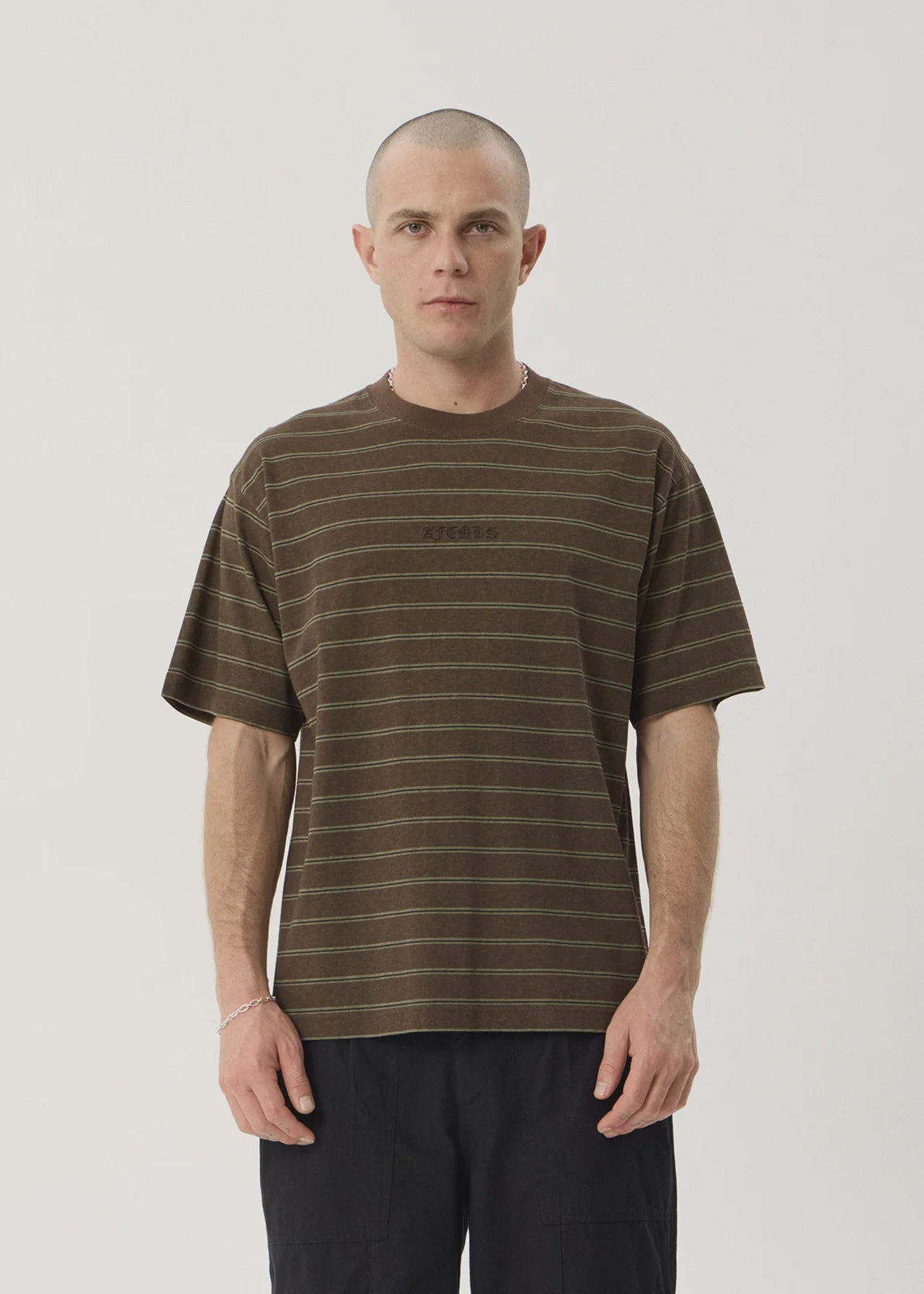 Afends Eureka Recycled Boxy Tee Coffee Stripe