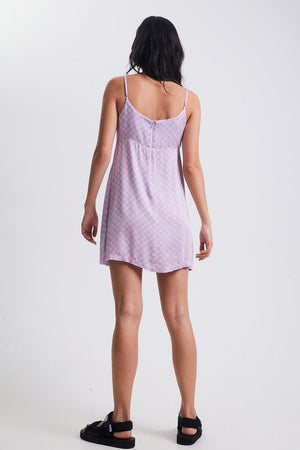Afends Carlo Recycled Check Babydoll Mini Dress Candy Check