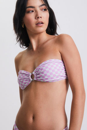 Afends Carlo Recycled Check Bandeau Bikini Top Candy
