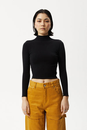 Afends Iconic Hemp Ribbed Long Sleeve Top Black