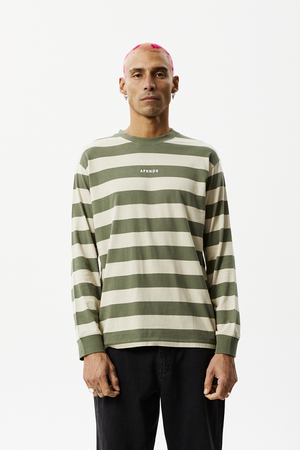 Afends Needle - Recycled Striped Long Sleeve Logo T-Shirt - Cypress Stripe