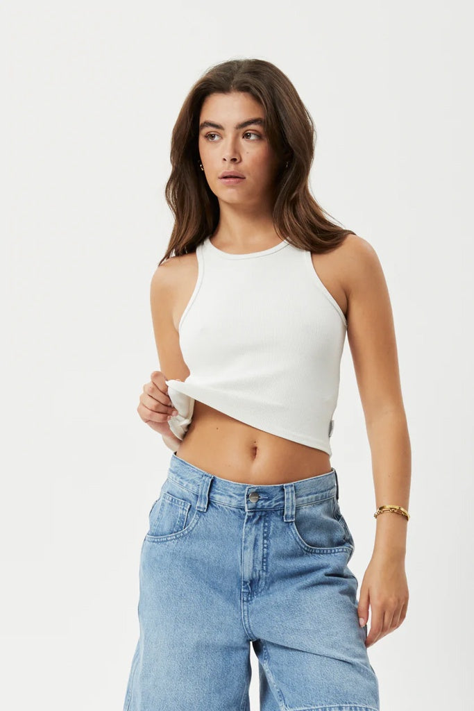 Afends Pearly Cropped - Hemp Rib Singlet - Off White