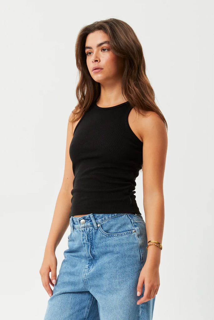 Afends Pearly Hemp Rib Singlet Black