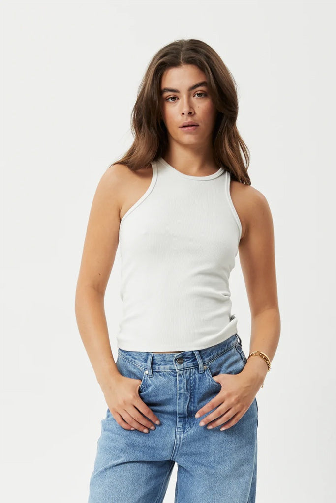 Afends Pearly Hemp Rib Singlet Off White