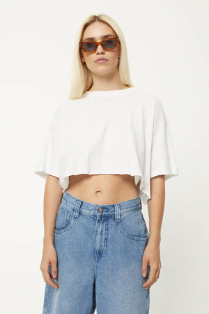 Afends Slay Cropped - Hemp Oversized T-Shirt - White
