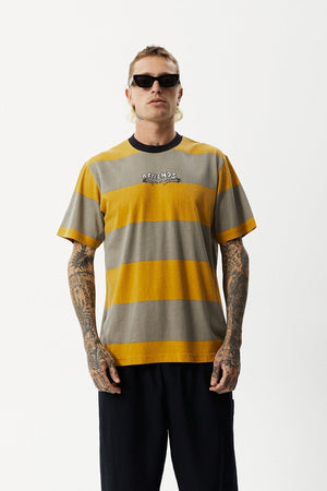Afends Space Stripes Retro Logo T-Shirt Mustard Stripe