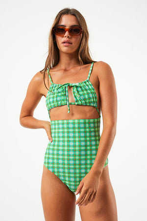 Afends Tully - Recycled Tie One Piece Swimsuit - Forest Check