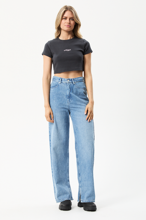 Afends Harlow - Recycled Rib Cropped Tee - Charcoal