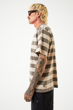 Afends Sideline - Recycled Retro Striped T-Shirt - Beechwood