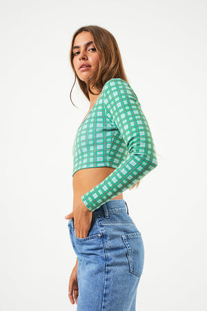 Afends Tully - Hemp Ribbed Check Long Sleeve Top - Forest Check